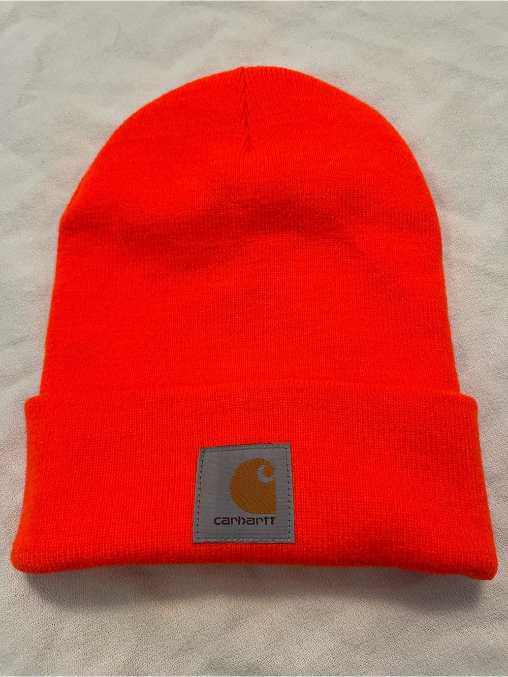 Carhartt Bright Orange Cuffed Adult Beanie With Carhartt Logo